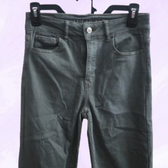 American Eagle Outfitters stretch super hi-rise flare denim jeans in green 0 - Picture 10 of 11